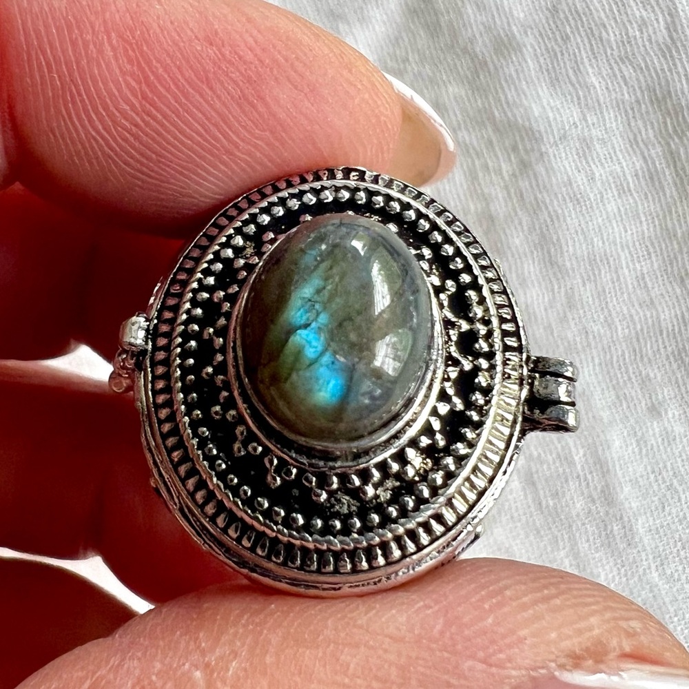 925 Flash Labradorite Poison Locket Ring 9